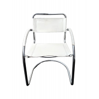 Fotel rurowy w stylu Bauhaus, biała skóra, lata 80. XX w